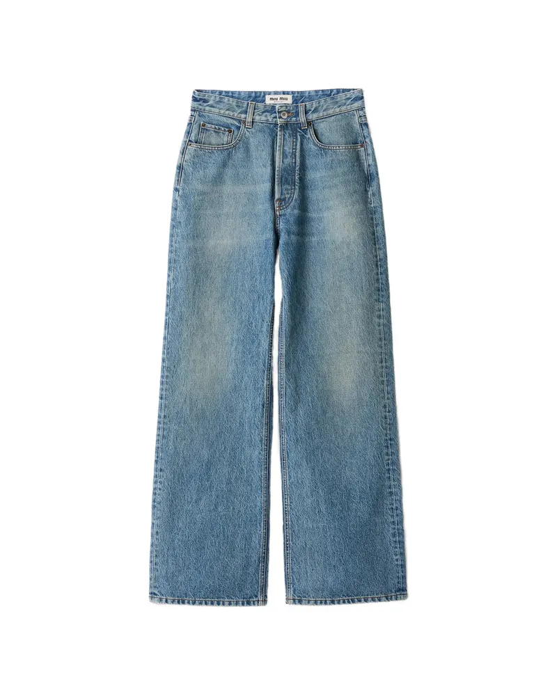 Miu Miu Logo-embroidered Flared Jeans Blue