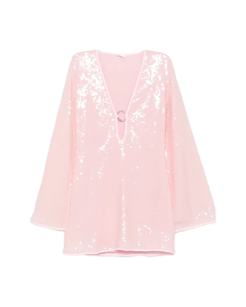 Oséree O Gem Sequin-embellished Bell-sleeves Mini Dress Pink