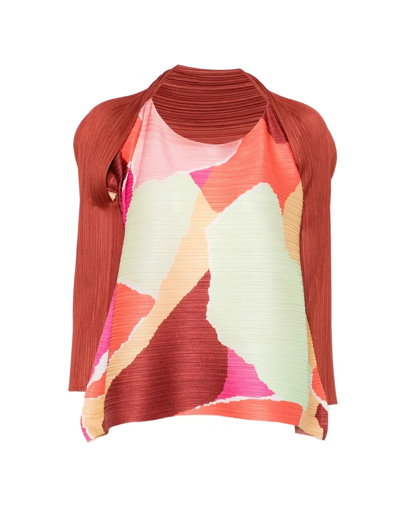 Issey Miyake Pleated Abstract-print Top Brown
