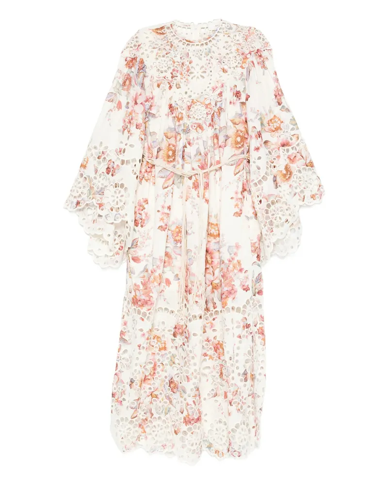Zimmermann Awaken Embroidered Yoke Midi Dress Neutrals