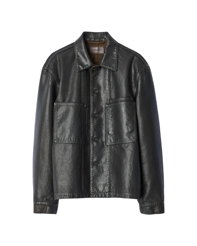 Christophe Lemaire Workwear Overshirt In Coated Denim Brown