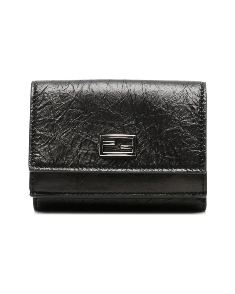 Fendi FF Logo Crinkled Leather Wallet Black