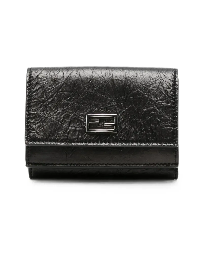 Fendi FF Logo Crinkled Leather Wallet Black