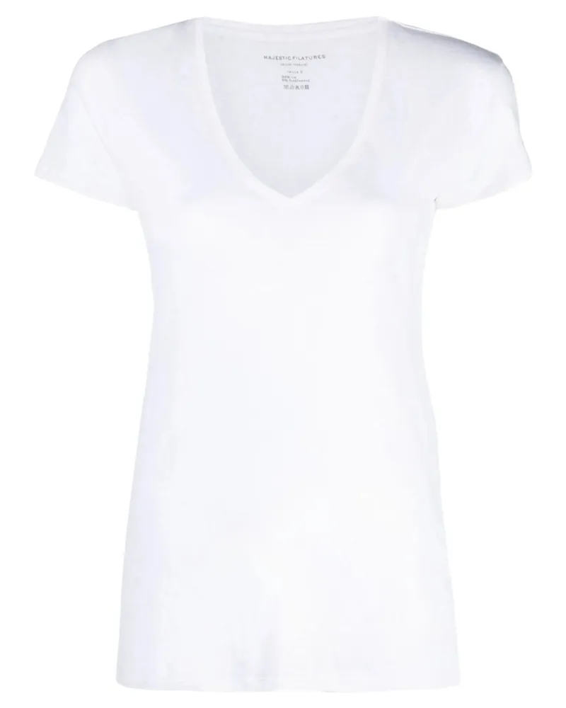 Majestic Scoop Neck Linen-blend T-shirt White