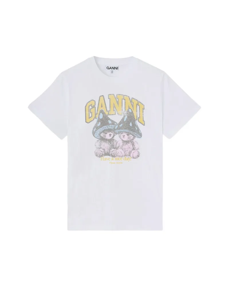 Ganni T-shirt With Mushroom Teddy White