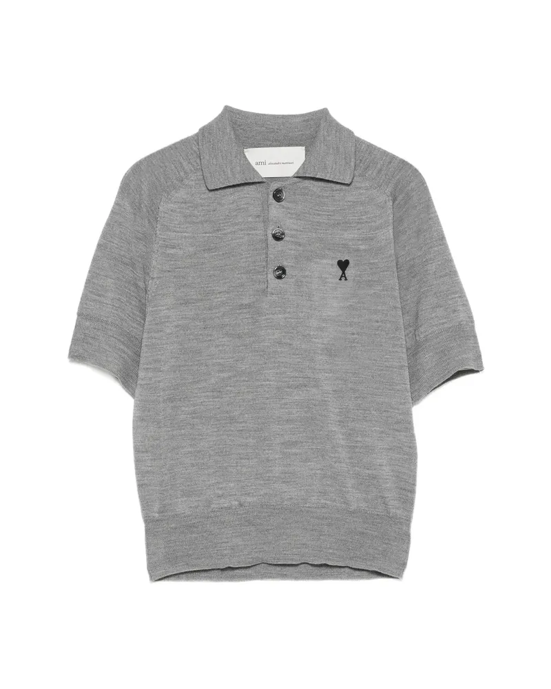 AMI Paris Logo-embroidered Polo Shirt Grey