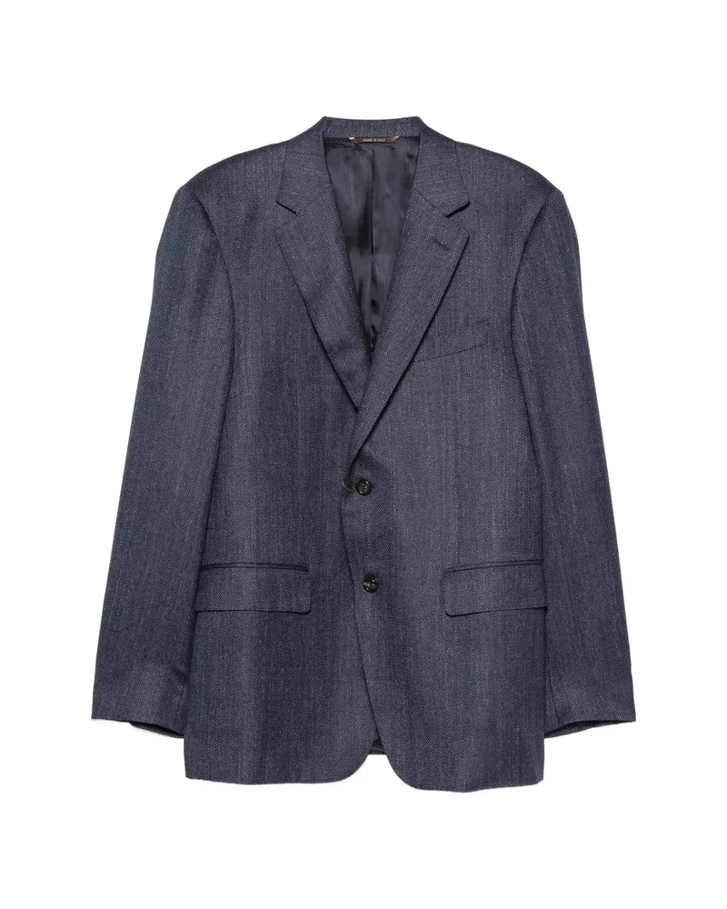 Canali Herringbone-pattern Notch-lapels Jacket Blue