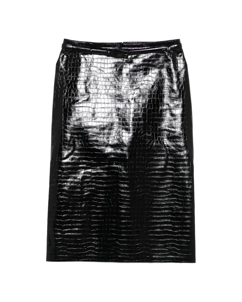 Tom Ford Exotic Printed Calfskin Pencil Skirt With Belt Detail Black