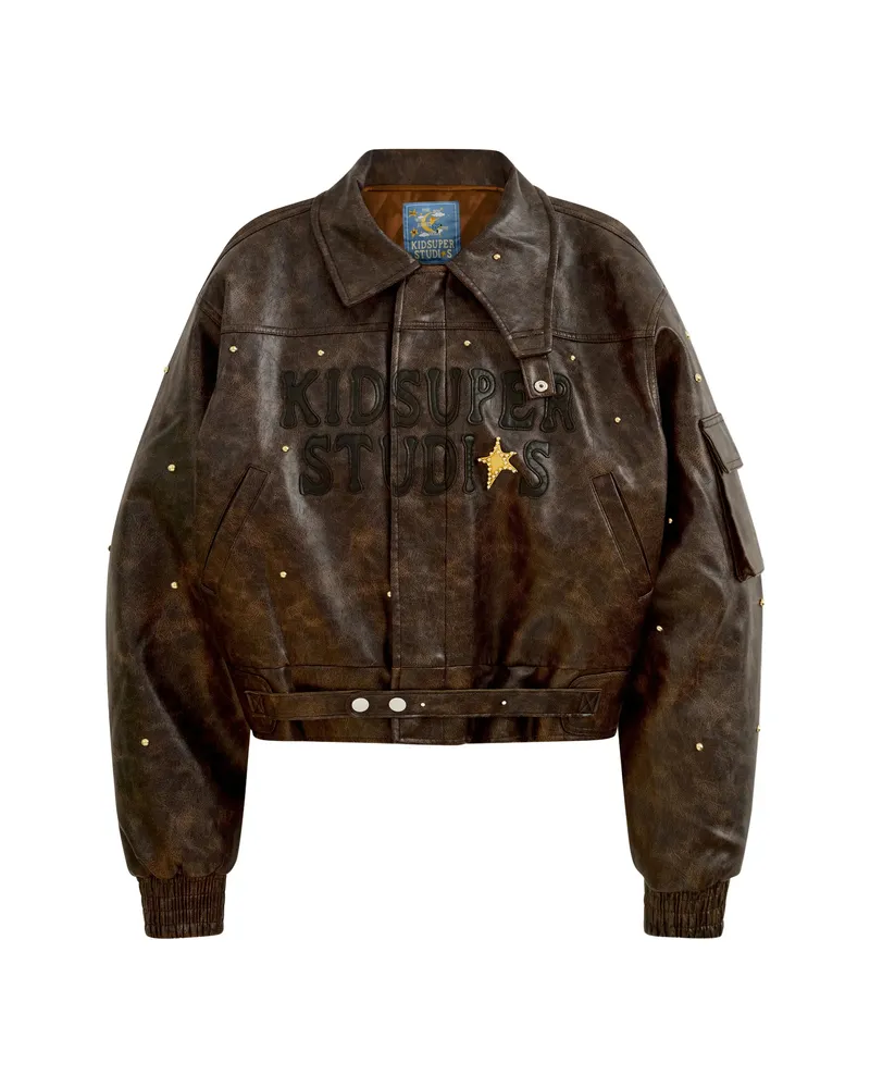 KidSuper Appliqued Studded Jacket Brown