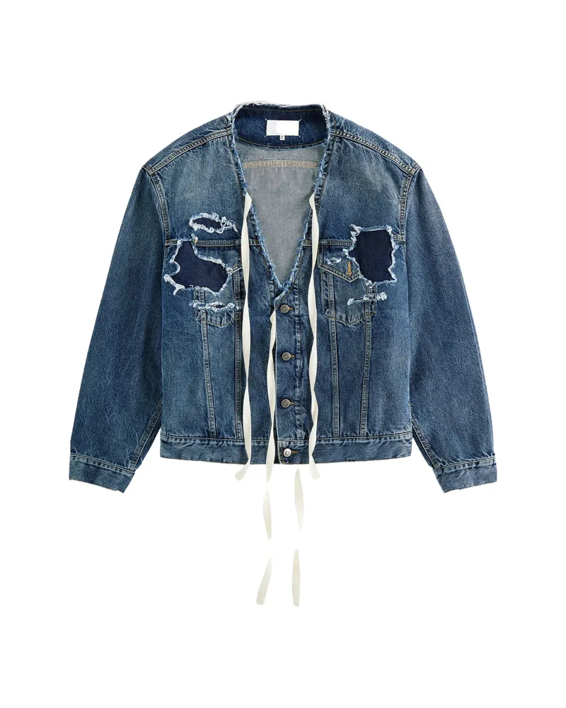 Maison Margiela Distressed V-neck Jacket Blue