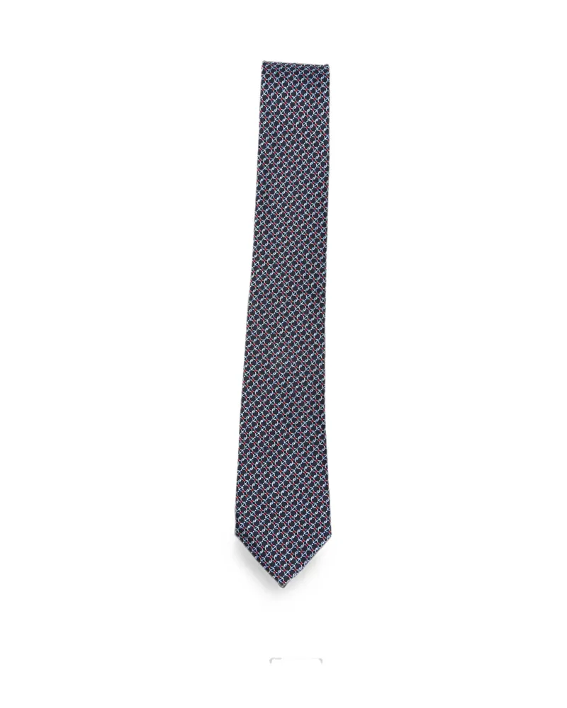 Ferragamo Gancini-pattern Silk Tie Blue