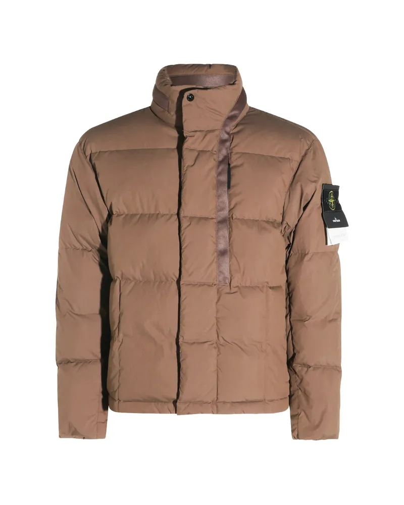 Stone Island Quilted Logo-patch Jacket Brown