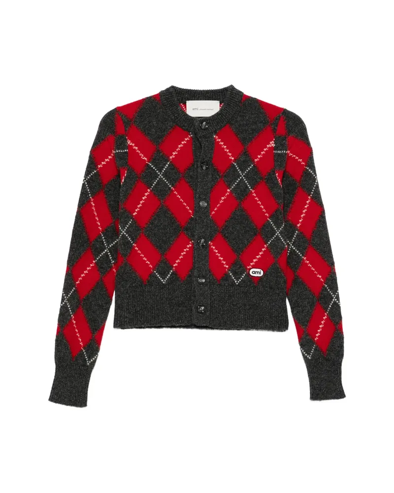 AMI Paris Argyle-knit Cardigan Red