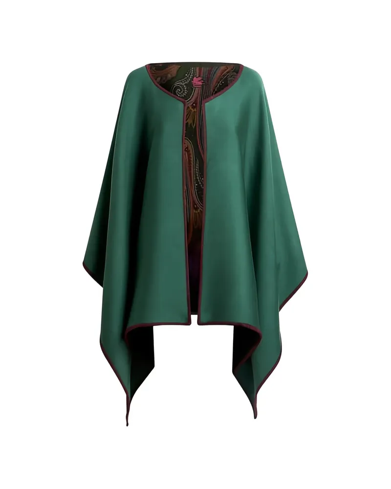 Etro Reversible Wool Cape With Degradé Paisley Motif Green