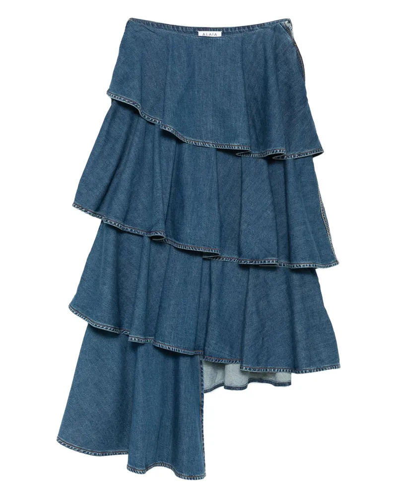 Alaïa Ruffled Tiered Skirt Blue