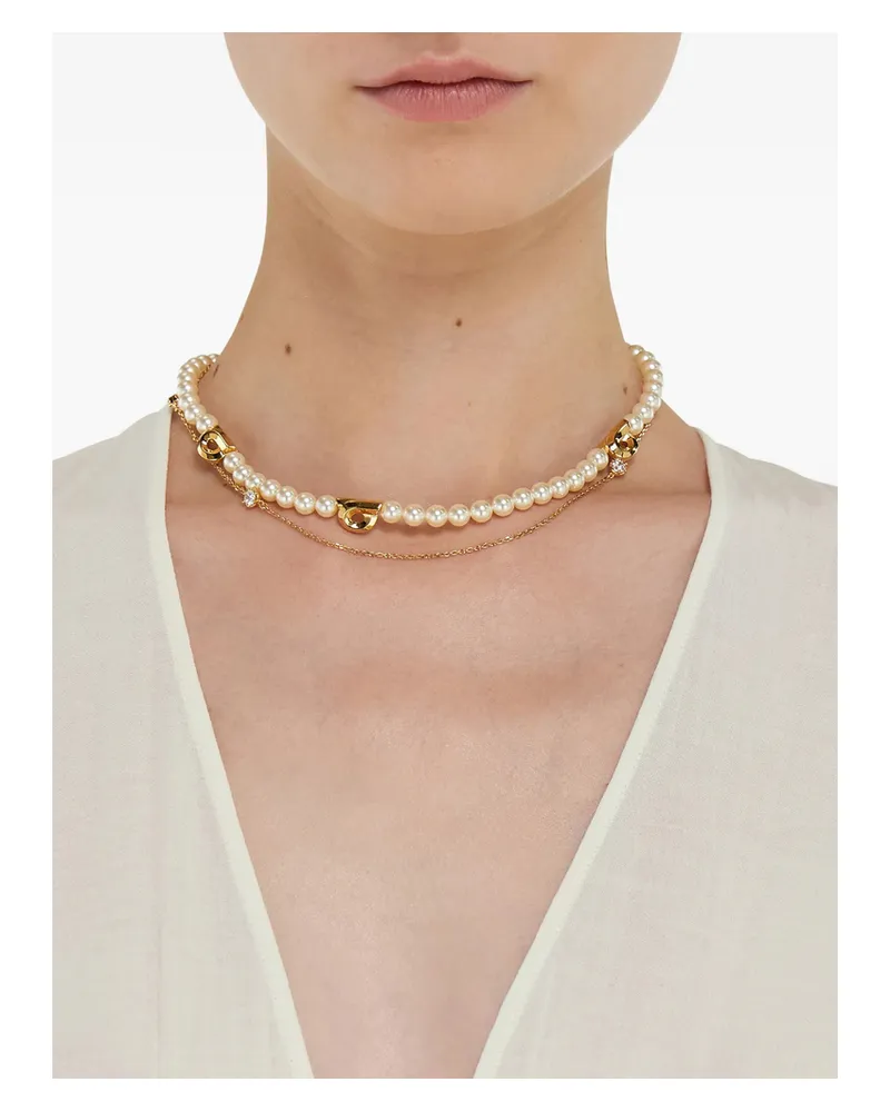 Ferragamo Gancini Pearl Necklace Gold