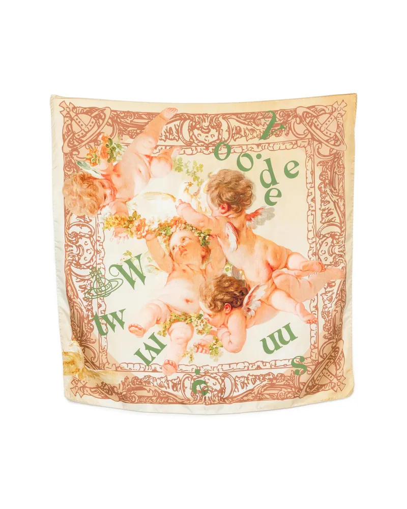 Vivienne Westwood Cherub-print Square-shape Scarf Neutrals