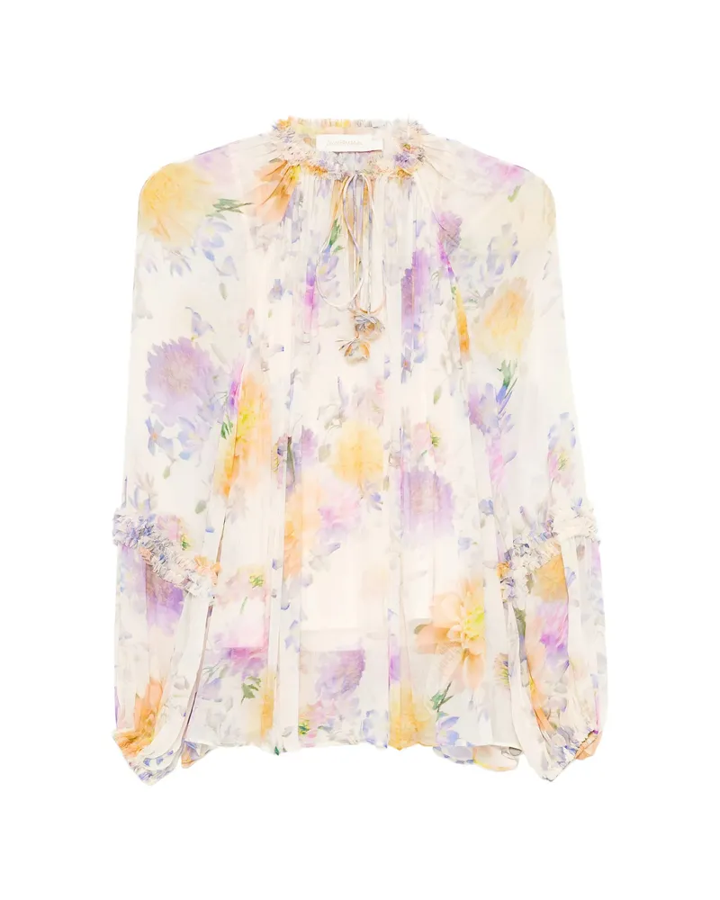 Zimmermann Luna Ruffled Floral Blouse Neutrals