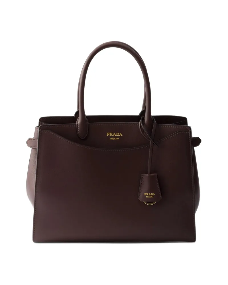 Prada Prelude Large Leather Handbag Brown