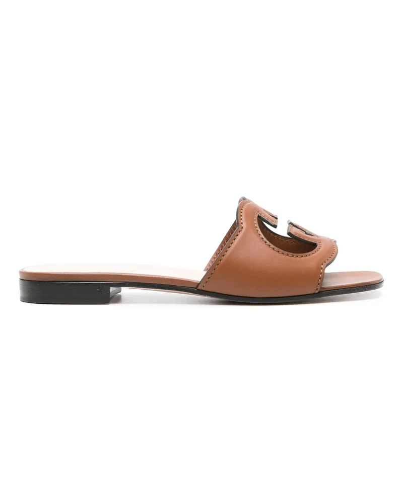 Gucci Interlocking G Leather Sandals Brown