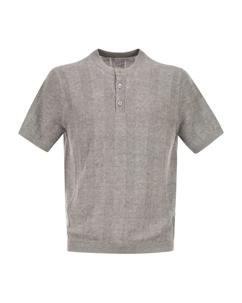 Brunello Cucinelli Ribbed-collar Polo Shirt Grey