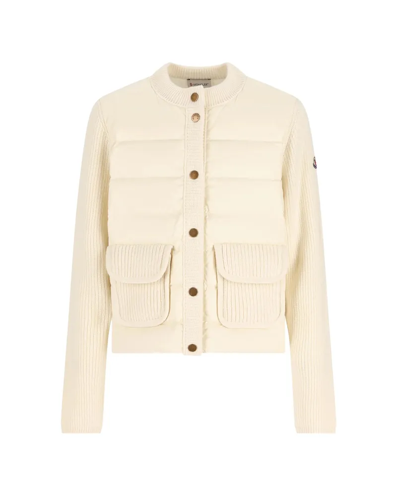Moncler Quilted Ribbed-knit Cardigan Neutrals
