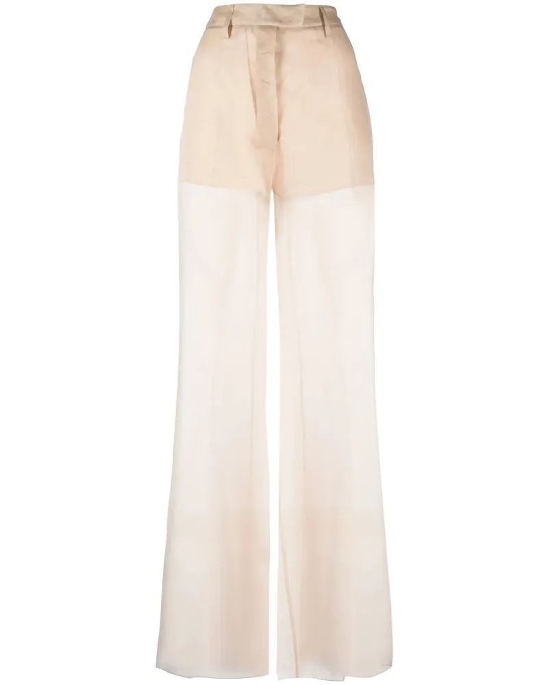 Prada Pressed-crease Organza Trousers Neutrals