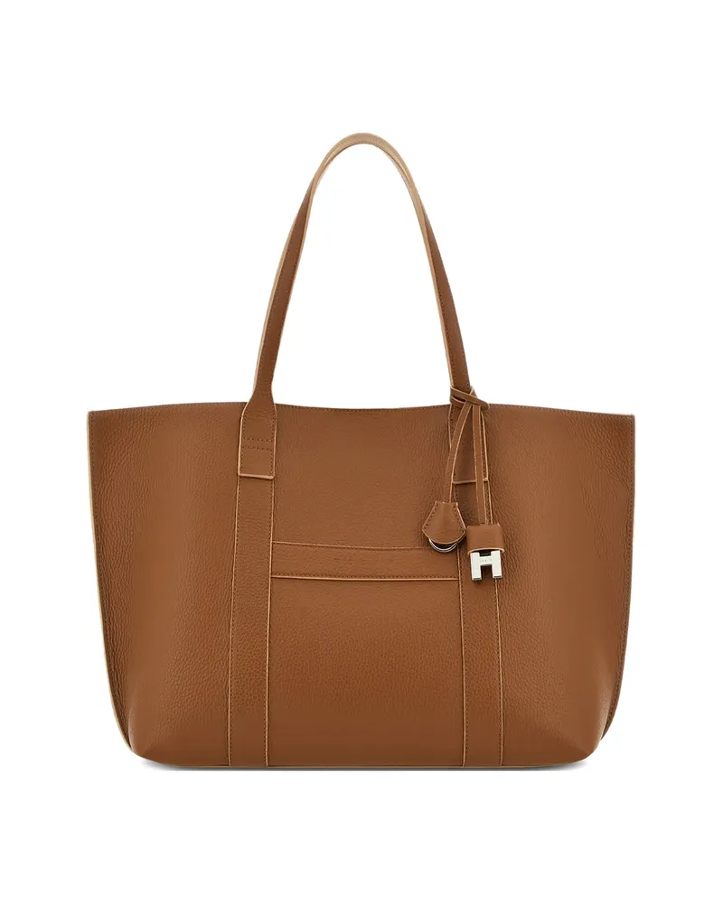 Hogan Hanging Accent Script Tote Bag Brown