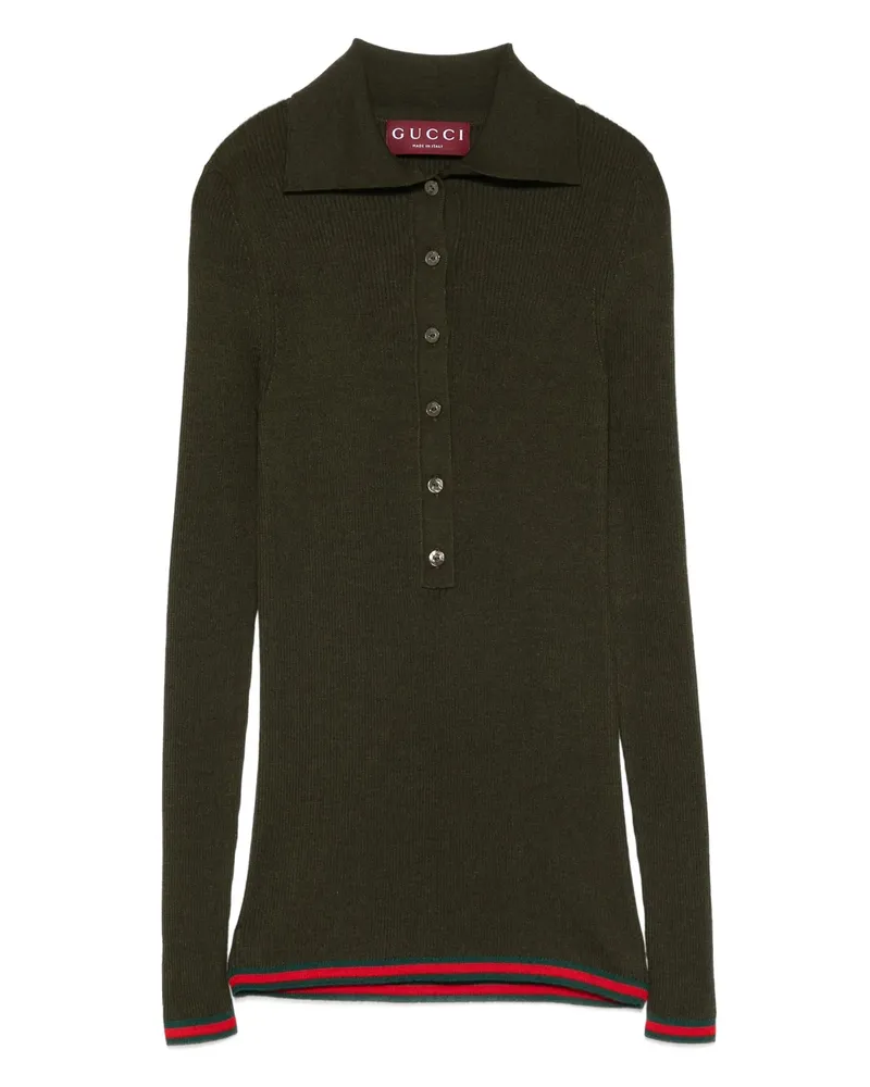 Gucci Ribbed Polo Top Green