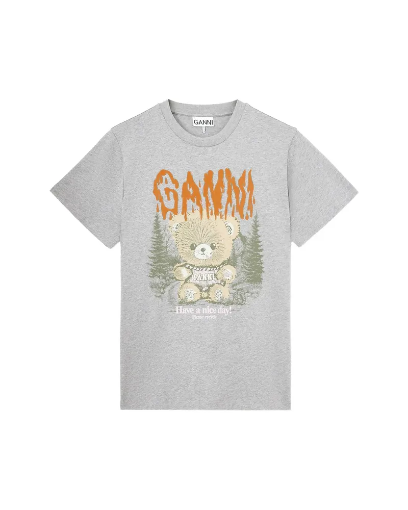 Ganni T-shirt With Forest Teddy Grey