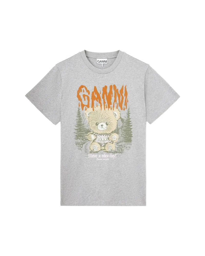 Ganni T-shirt With Forest Teddy Grey