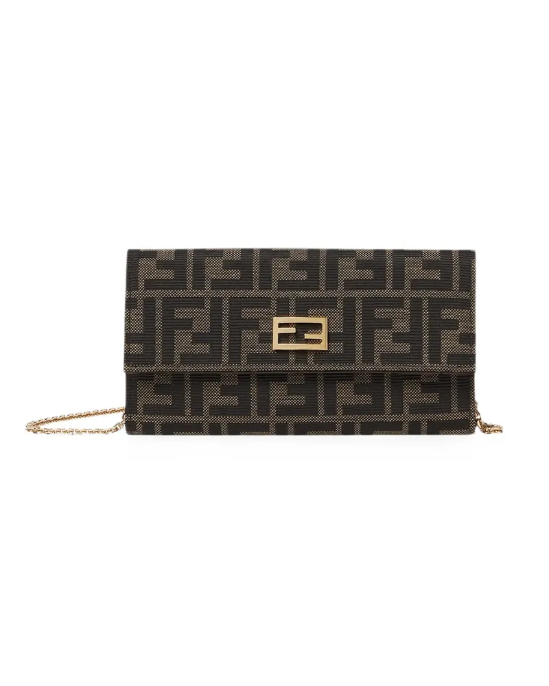 Fendi Tube Continental Logo Chain Wallet Brown