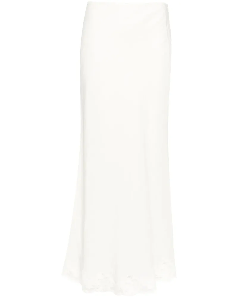 RIXO Crystal Lace-trim Midi Skirt Neutrals