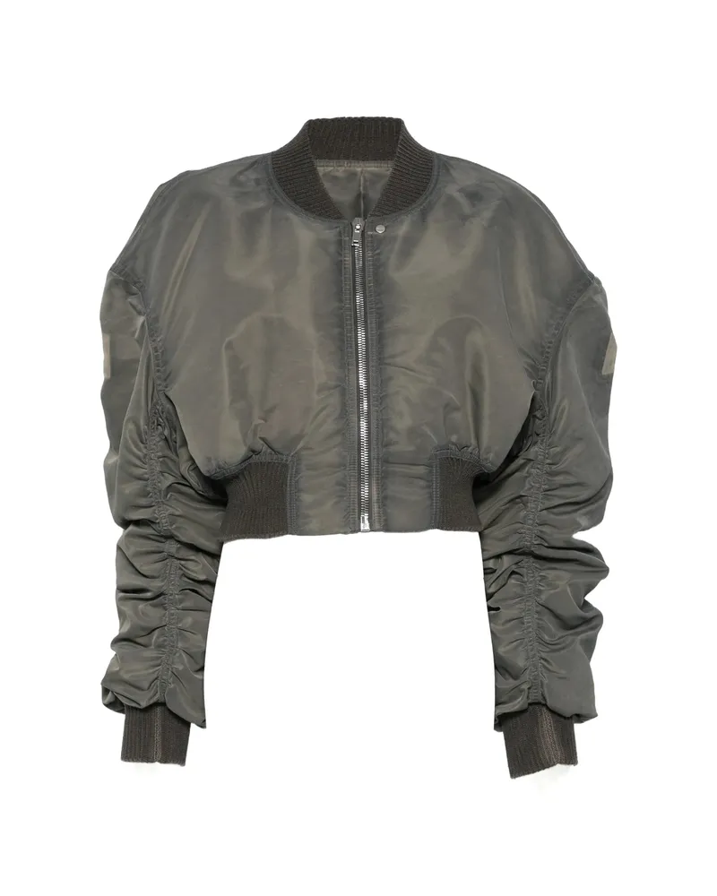 Rick Owens Cropped Ruched-sleeve Bomber Jacket Grey