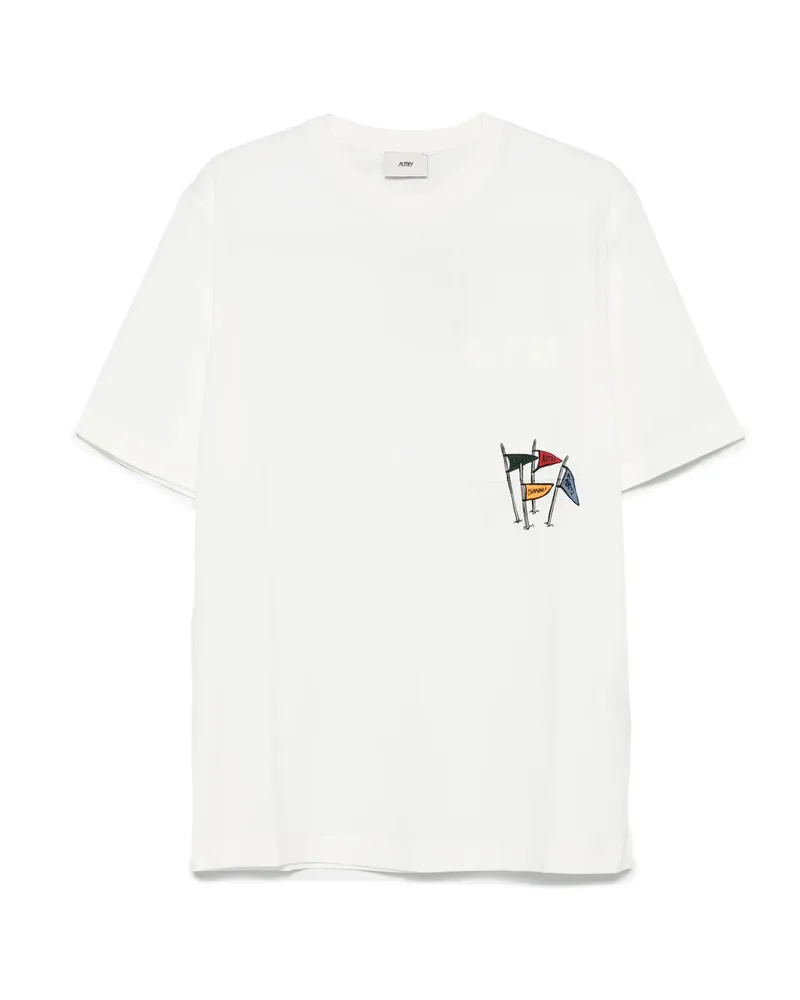 AUTRY Flower-embroidered Pocket T-shirt White