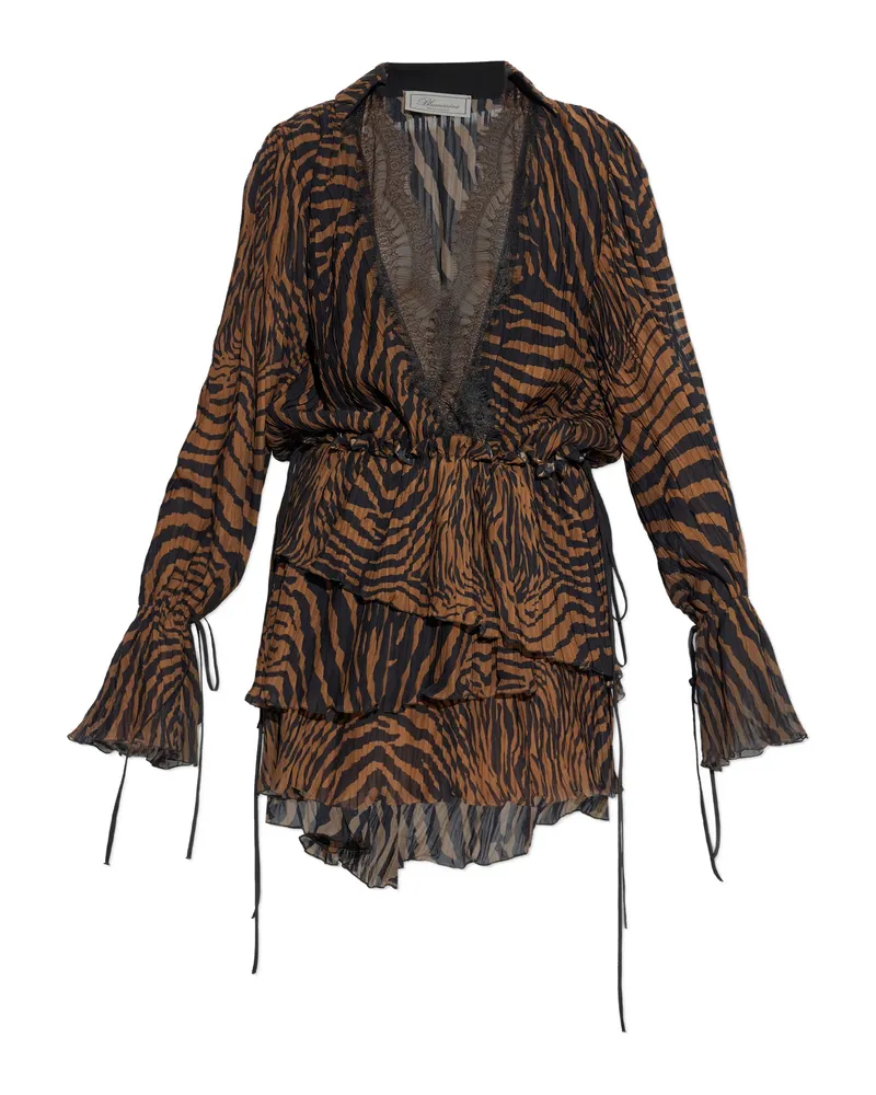 Blumarine Lace-trim Zebra-print Dress Brown