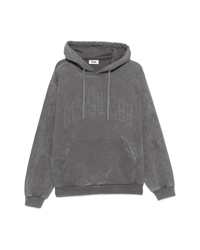 GCDS Stud-embellished Washed-effect Hoodie Grey