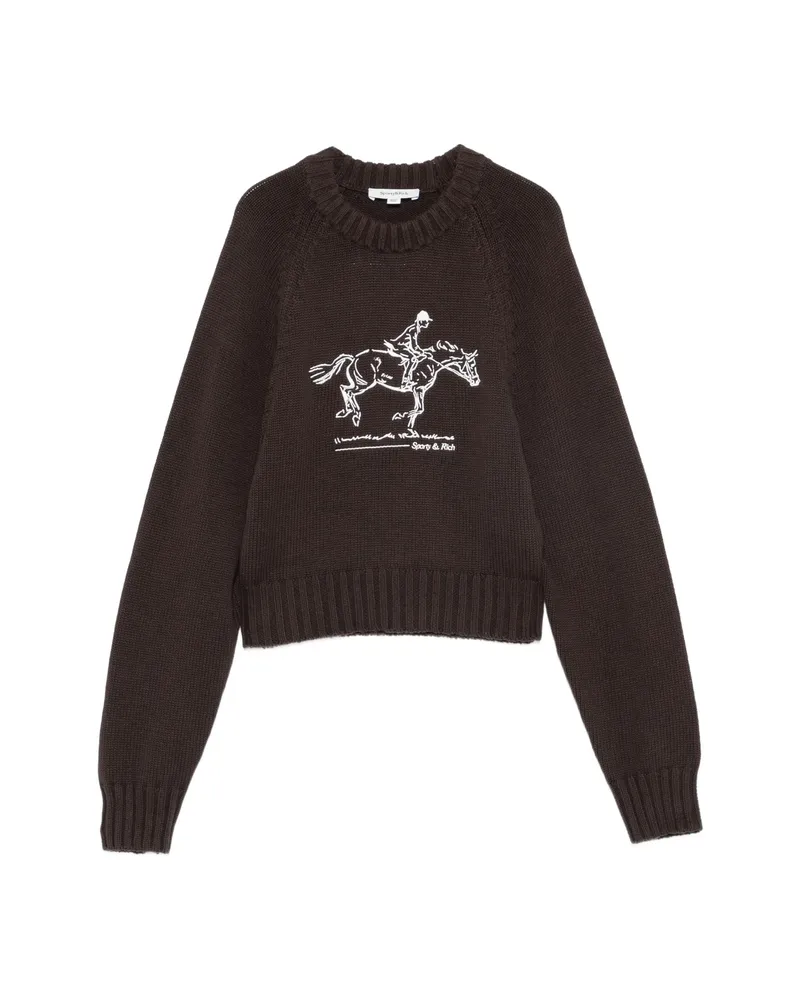SPORTY & RICH Equestrian-embroidered Raglan-sleeve Sweater Brown