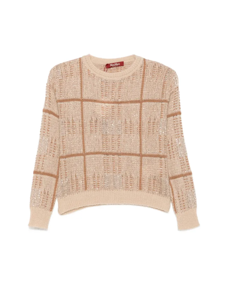 Max Mara Sequin-embellished Checked Sweater Neutrals