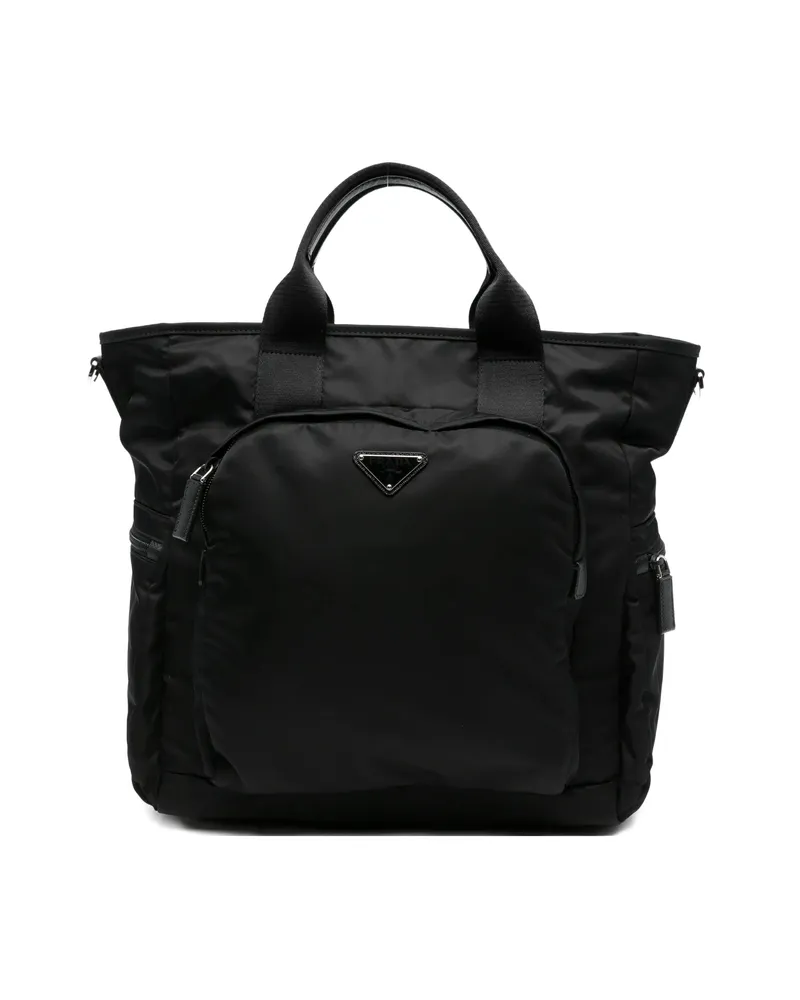 Prada Re-Nylon Logo-plaque Tote Bag Black