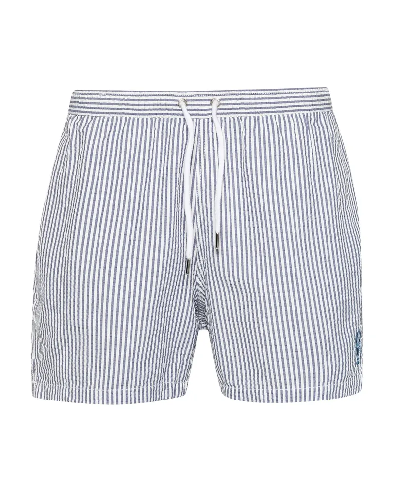 Maison Labiche Lobster Striped Seersucker Swim Shorts White