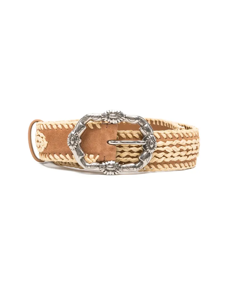 Ermanno Scervino Flower Buckle Woven Belt Brown