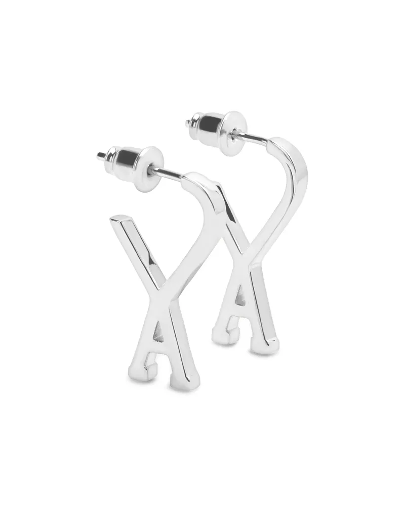 AMI Paris Brass Small Ami De Coeur Hoops Silver