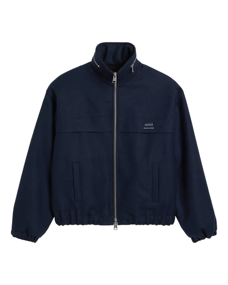 AMI Paris Virgin Wool Hooded Jacket Blue