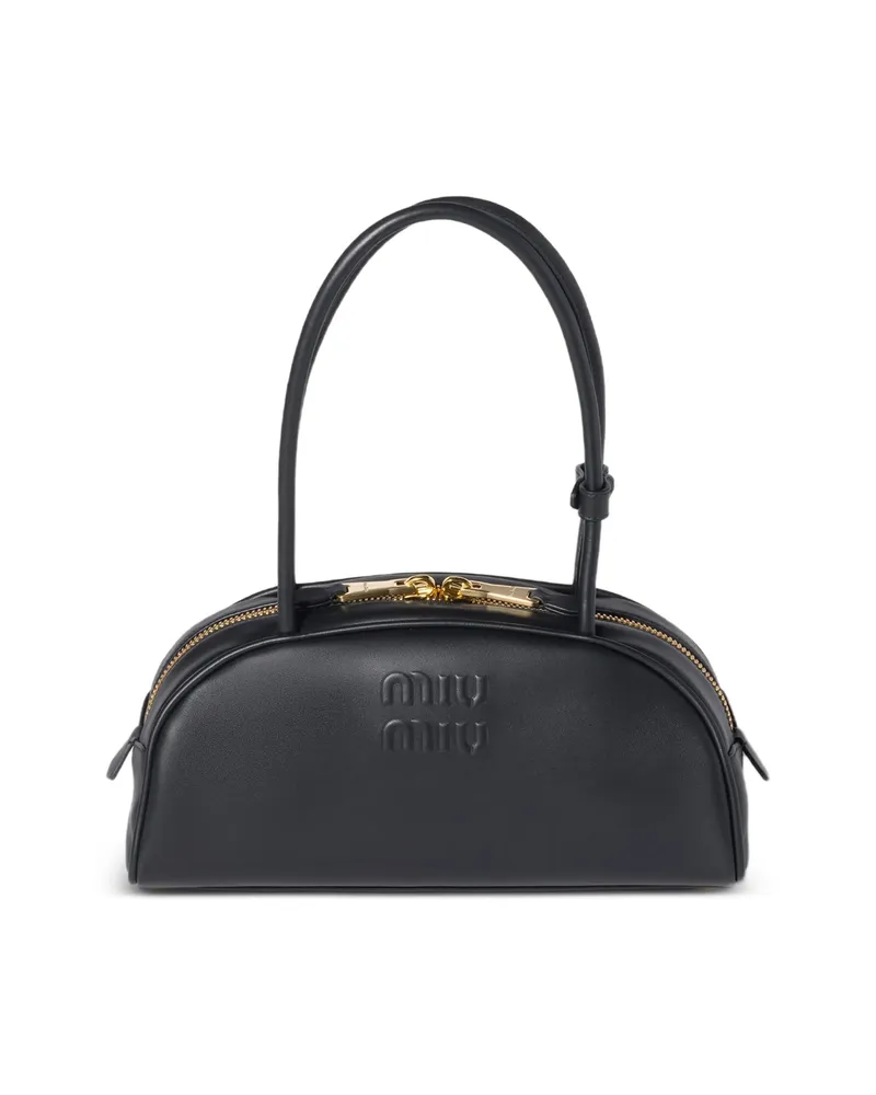Miu Miu Beau Embossed-logo Shoulder Bag Black