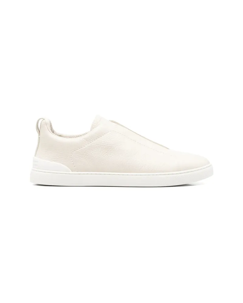 Ermenegildo Zegna Triple Stitch Grained Leather Sneakers Neutrals
