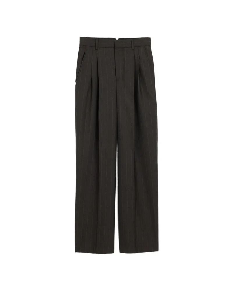 AMI Paris High-waisted Wide-leg Striped Wool Trousers Grey