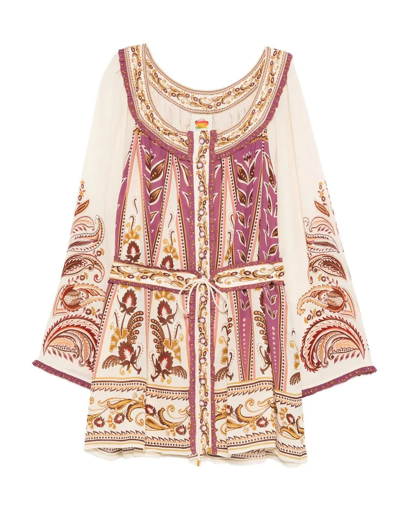 FARM Rio Floral Tie-waist Mini Dress Neutrals