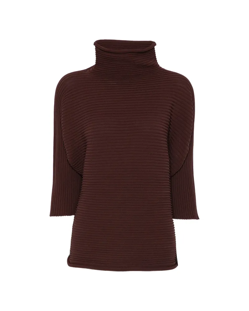 Issey Miyake Pleated High-neck Top Brown