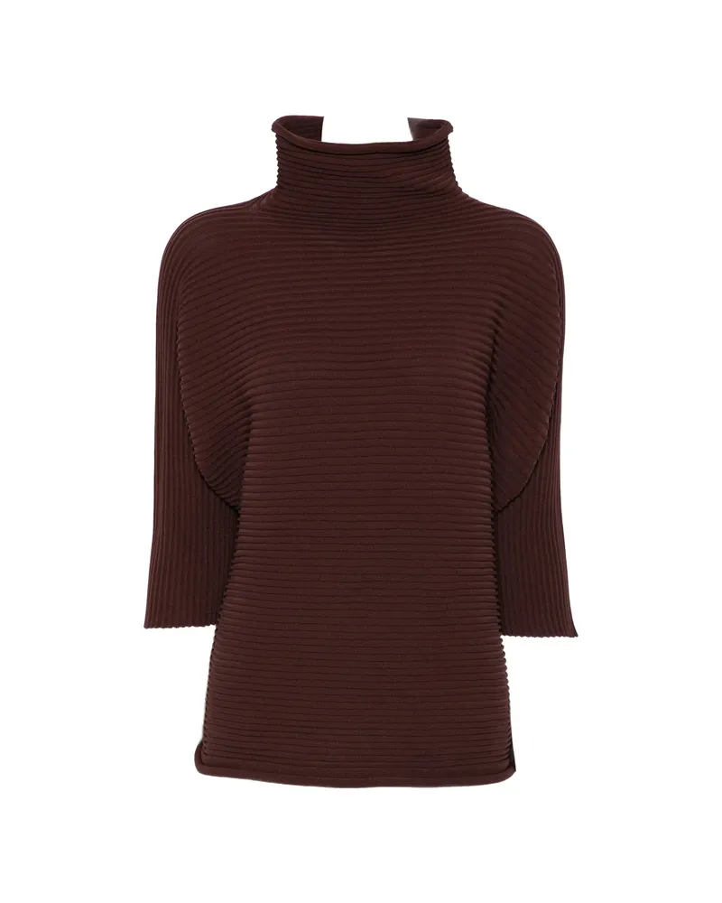 Issey Miyake Horizontal-pleated High-neck Top Brown